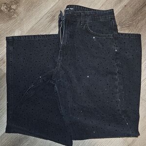 Mango Black Straight Jeans with Rhinestone Details